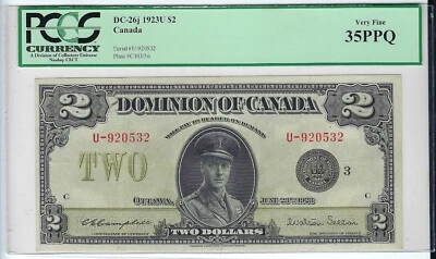 DC-26j PCGS 35 PPQ Canada 1923 $2 - Image 1 of 2