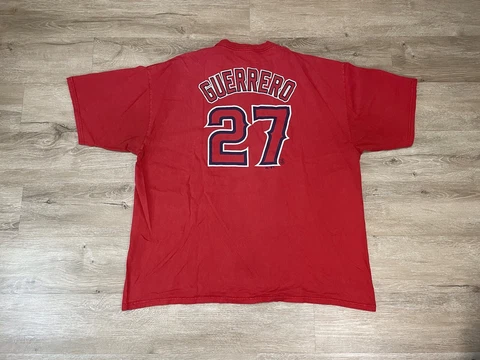 Men’s MLB LA Angels Vladimir Guerrero #27 T-Shirt Sz 2XL Majestic Red Cover
