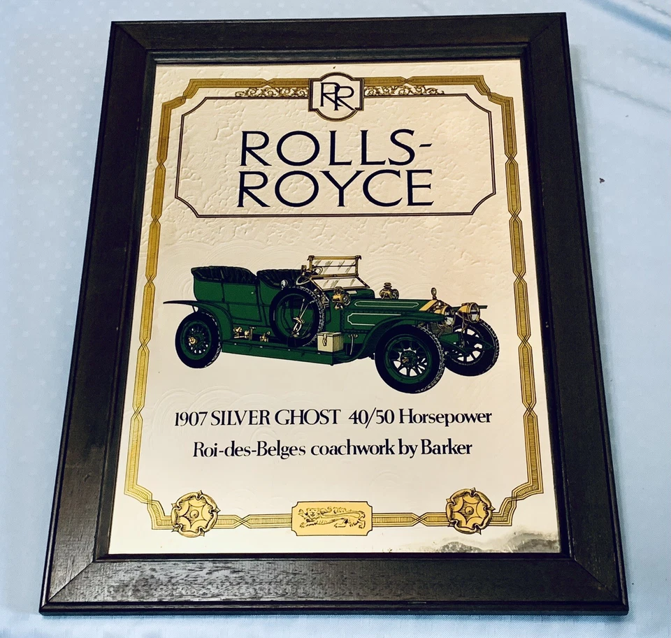 Vintage ROLLS ROYCE 1907 Silver Ghost Framed Mirror George Nathan Prod 25.5x19.5 - Image 1 of 4