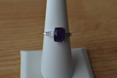 2.49ct Amethyst / Zircon Ring Rhodium over Sterling Silver Size 7 - Image 1 of 4