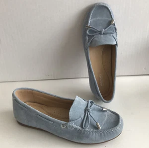 Michael Kors Sutton Moccasins Light Blue Suede Leather Flats Sz 6M - Picture 1 of 9