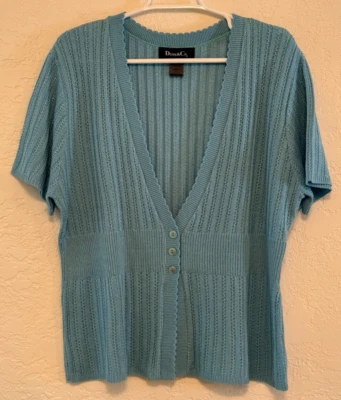 Denim & Co. Pointelle Button Front V Neck Cardigan Sweater - Image 1 of 4