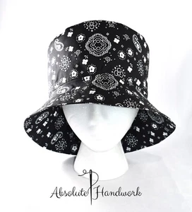 Unisex Teen-Adult 90s Paisley Black Bandana Print Bucket Summer Sun Hat Vacation - Picture 1 of 6