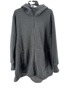 Lands' End Women's Gray Cozy Teddy Bear Sherpa Fleece Hooded Coat Jacket Size 3X - Picture 1 of 4