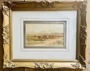 Charles Harrington Cattle on Sand Dunes in Norfolk Watercolour Original - Picture 1 of 4