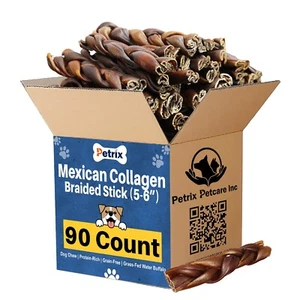 Petcare Maxican Collagen Braided (5-6 Inch) - 90 Count Bully Sticks Dog Chew - Picture 1 of 6