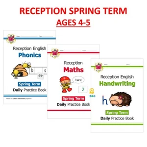 Reception Ages 4-5 Phonics Maths Handwriting Daily Practice Books Spring CGP - Imagen 1 de 12