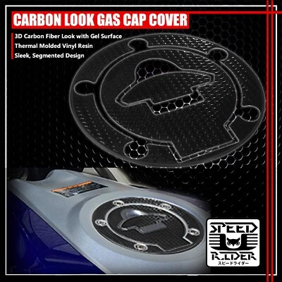 14-20 YAMAHA YZF R3 YZFR3 PERFORADO NEGRO 3D BRILLANTE TANQUE DE GASOLINA TAPA DE COMBUSTIBLE CUBIERTA ALMOHADILLA Foto 1 de 4