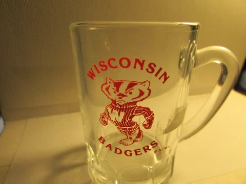 WISCONSIN BADGERS Mascot - MINI MUG SHOT GLASS- 2oz w/ handle - nice Cover