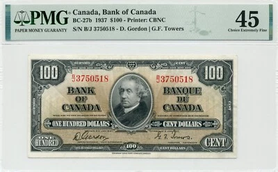 1937 $100 Bank of Canada, BC-27b - PMG Choice EF 45 - Image 1 of 2