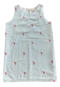 PIPING PRINTS  M Turquoise Seersucker Lined Dress Pink Embroidered Flamingos NWT - Picture 1 of 8