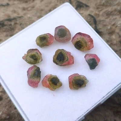 9 Piece Untreated Natural Bi Color Tourmaline RAW Rough 15 50 Carat - Image 1 of 4