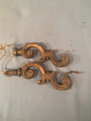 Vtg pair of Electric Lamp Light Fixture Chandelier Sconce Cast Brass Arms c1920s - Image 1 of 4