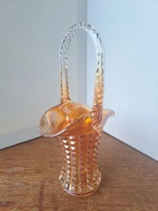 Vintage Imperial Marigold Carnival Glass Waffle Basket Rope Handle 10" TALL - Imagen 1 de 5