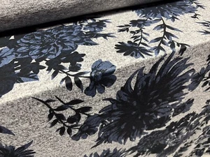 Super Soft Knitwear Jersey Fabric, Per Metre - Flower Print - Grey Marl & Blue - Picture 1 of 3