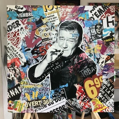JOHN WAYNE -  Acrylic and Mixed Media on panel   / 100cm x 100cm  - Image 1 of 2