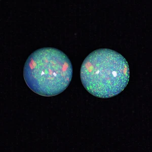 3.64 Cts Color Full Ultra Fire Natural Ethiopia Opal 9mm Round Pair..!!!! - Picture 1 of 2