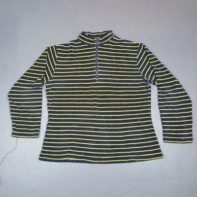 Vtg 70s 1/4 Zip Mock Neck Pullover Velour Shirt Blue Yellow Striped Long Sleeve - Image 1 of 4