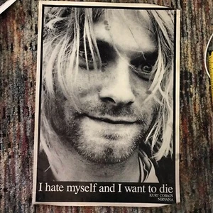 HUGE POSTER Kurt Cobain I Hate Myself I Want To Die Nirvana Grunge RARE 90s VTG - Picture 1 of 11