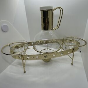 MCM Brass Glass Coffee Tea Creamer Sugar Set - Styled After Pyrex/Corning