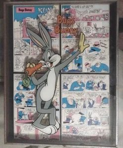 Vntg Warner Bros Bugs Bunny Framed Art Kung Fudd Glass 18 x 14 - Picture 1 of 12