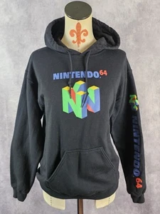 Nintendo 64 Hoodie Mens S Pullover Hooded Sweater Black Gamer Cotton Blend READ - Picture 1 of 11