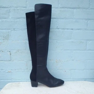 Nine West Leather Boots UK 5 Eu 38 Womens OTK Pull on Suede Black Boots Preloved - Picture 1 of 10