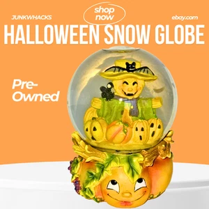 Seltene Vintage Halloween Schneekugel 5,5" Vogelscheuche und Kürbisse - Bild 1 von 7