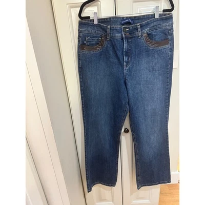 Pantalones de mezclilla azules para mujer BANDOLINO BLU talla 16 con bolsillos de imitación de cuero marrón Foto 1 de 4