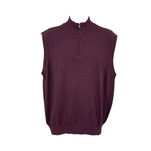 Academia Sweater Vest Men Preppy Career Layers Quarter Zip Mock Neck Knit Size L - Picture 1 of 10