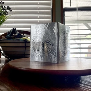HOLLYWOOD REGENCY Chrome Coated Brass/Metal Square Tissue Box Cover-Embossed - Picture 1 of 8