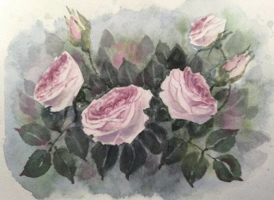 Pintura de arte original paisagem flores rosas rosa floral arte de parede presente A5 - Imagem 1 de 4