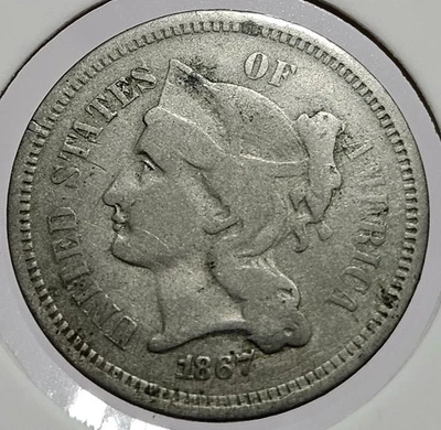 1867 Three Cent Piece Nickel 3c Antique United States of America III Coin - Image 1 of 2