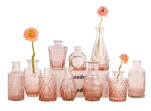 Amber Glass Bud Vase Set of 10 - Mini Vases Wedding Flowers Decorations Entryway - Picture 1 of 3