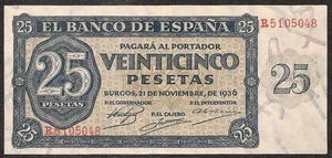 SPAIN  25 Pesetas  1936  P:99a  UNC  El Banco de Espana - Picture 1 of 2