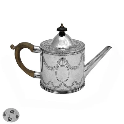Tetera de tambor de plata georgiana 1773 Foto 1 de 2