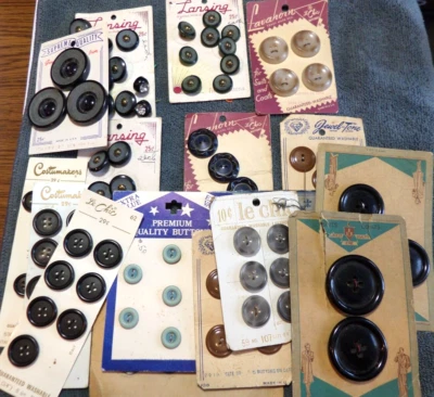 95 Vintage Antique Celluloid Composition Plastic Buttons 17 Cards 1/2" to 1&1/2" - Image 1 of 4