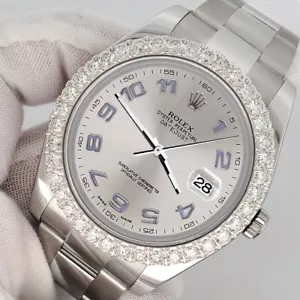 Rolex Datejust II 41mm 3.8ct Diamond Bezel/Silver Arabic Watch 116300 Box Papers - Picture 1 of 9