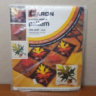 CARON Vintage OAK LEAF PILLOW 3028 Latch Hooking Pattern -1970's - 15" by 15" - Image 1 of 4