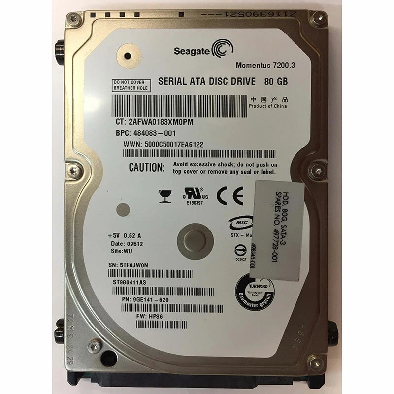 9GE141-620 - Seagate 80GB 7200 RPM SATA 2.5" HDD - Image 1 of 1