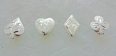 Card Suit Conchos Set of 4 Silver Plate Hansen Western Diamond Heart Club Spade - Image 1 of 2