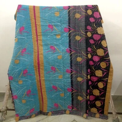 Vintage Indian Kantha Blanket Single Throw Bohemian 1 Pc Quilt Rally Gudari - Image 1 of 2