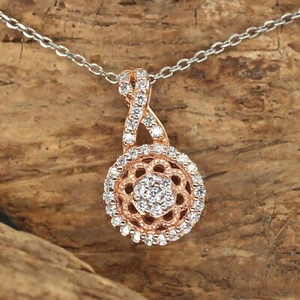 0.32 Ct Certified Natural Diamond Infinity Pendant 10K Rose Gold 18" Chain - Picture 1 of 9