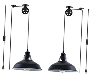 Plug in Pendant Light Industrial Pulley Pendant Lamp E26 Vintage Hanging Black - Picture 1 of 7
