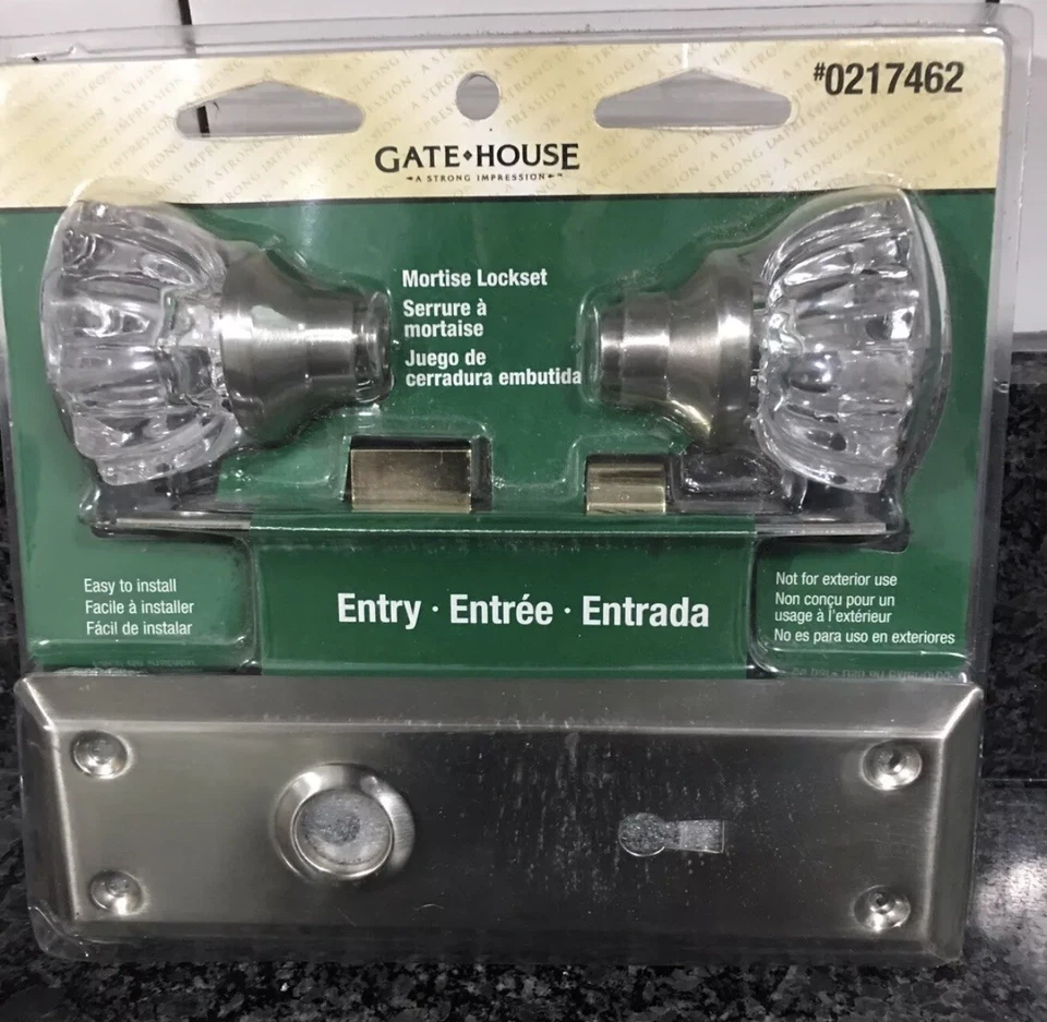 Gate House Crystal Glass Mortise Lock Set Antique Doorknobs w/ Key (Nickel)A0111 - Image 1 of 4