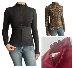 Ladies Marks Lyocell Wool Top Funnel Neck Red Grey Leopard Long Sleeve Jumper - Picture 1 of 8