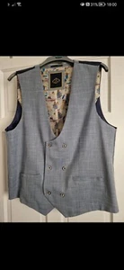 Cavani Double Breasted Check Blue Waistcoat Chest 48R Special Event - Picture 1 of 9