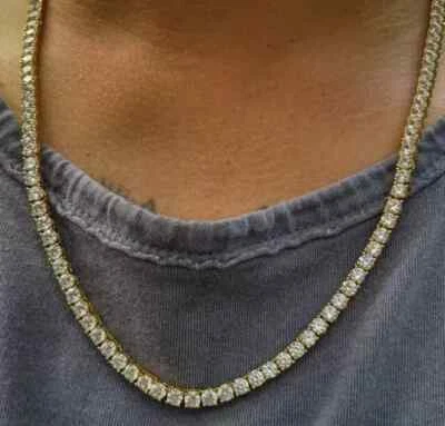 Tennis Necklace 14K Yellow Gold Plated 18 Ct Round Cut Lab Created Diamond 18" - Image 1 of 2