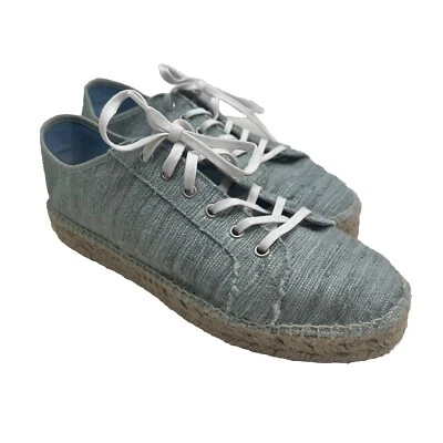 Aquatalia Flyn Canvas Platform Espadrille Sneakers Denim Tweed DD304 11 - Image 1 of 4