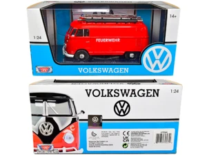 Volkswagen Type 2 (T1) Fire Van Feuerwehr Red Motormax 1/24 Diecast Model - Picture 1 of 4